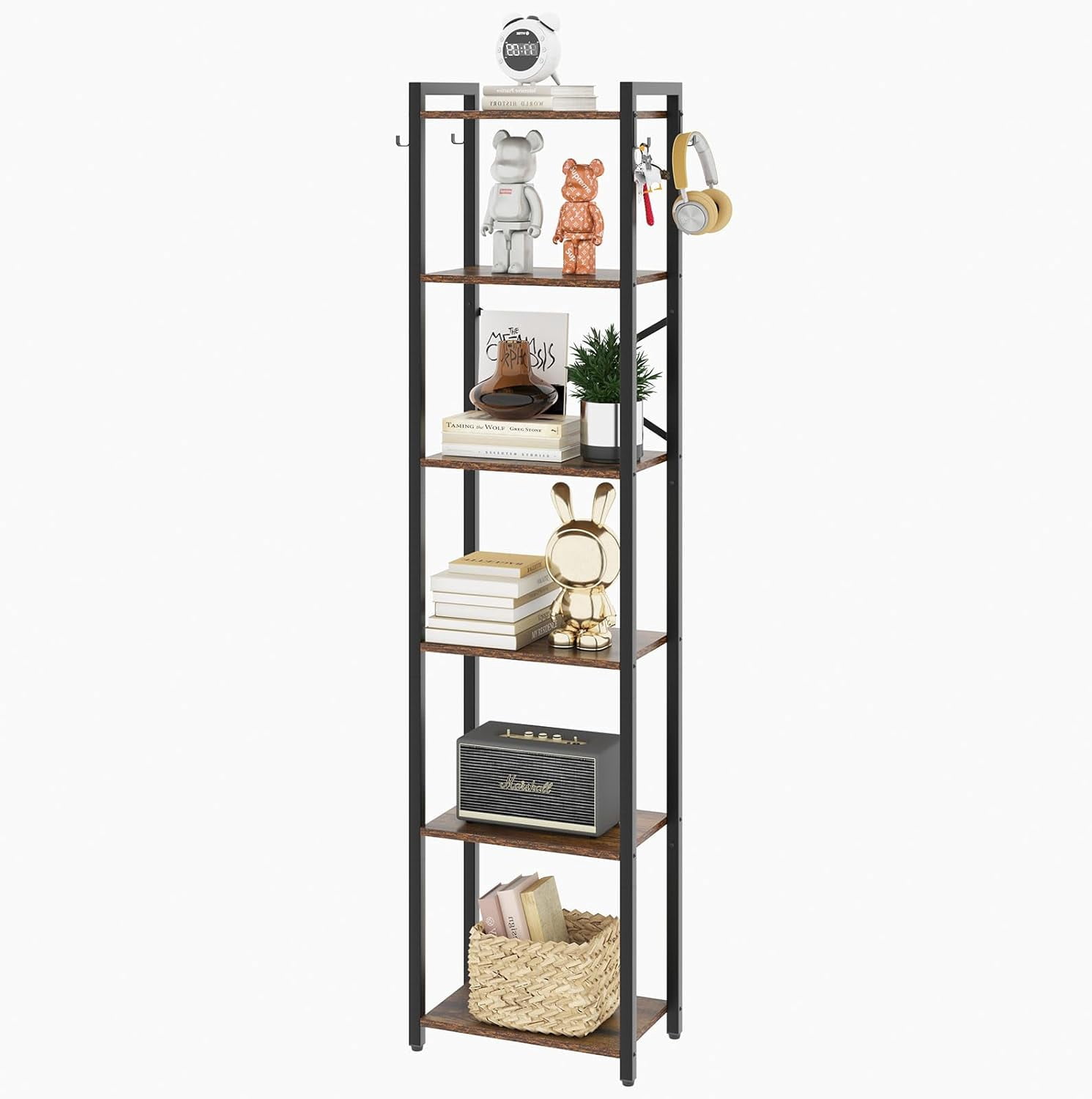Bookshelf, 6-Tier Ladder Shelf Organizer, Narrow Shelving Unit, Corner ...