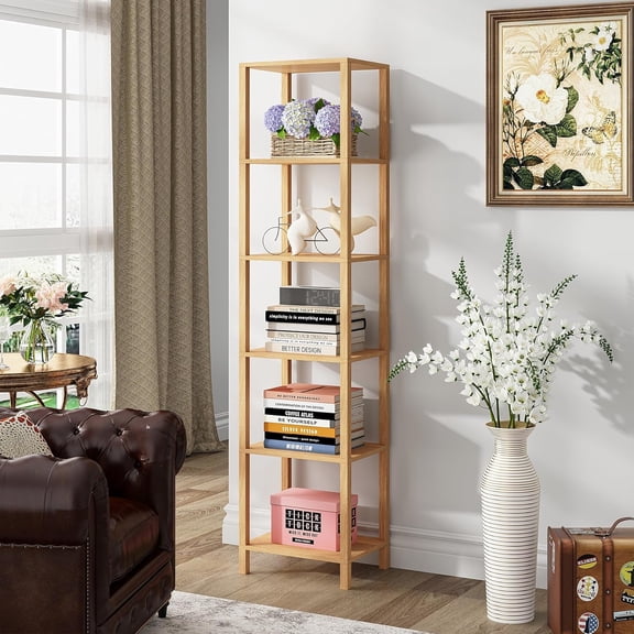Bookshelf, 6-Tier Tall Book Shelf, Narrow Bookcase for Small Space, DIY Stackable Bookshelf, for Living Room, Office, Study, Entryway, Industrial