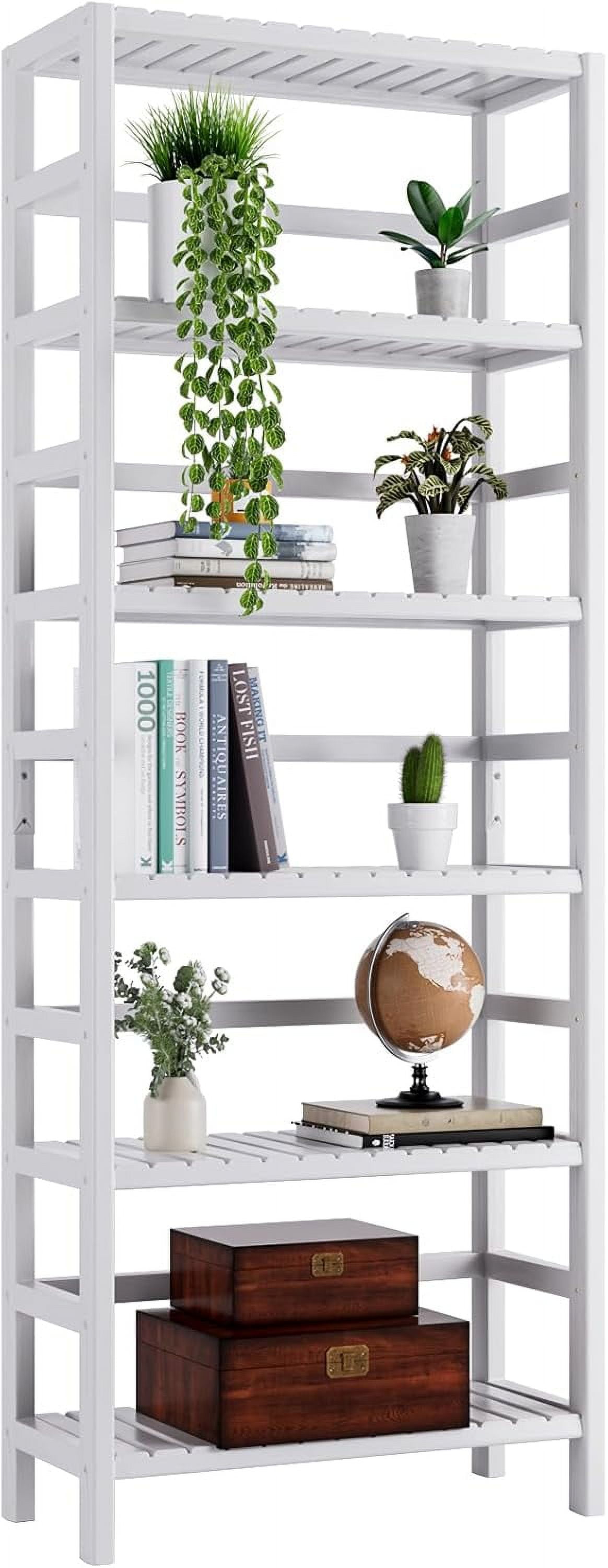 Bookshelf, 6Tier Tall Bookcase Freestanding Bamboo Book Shelf Bathroom