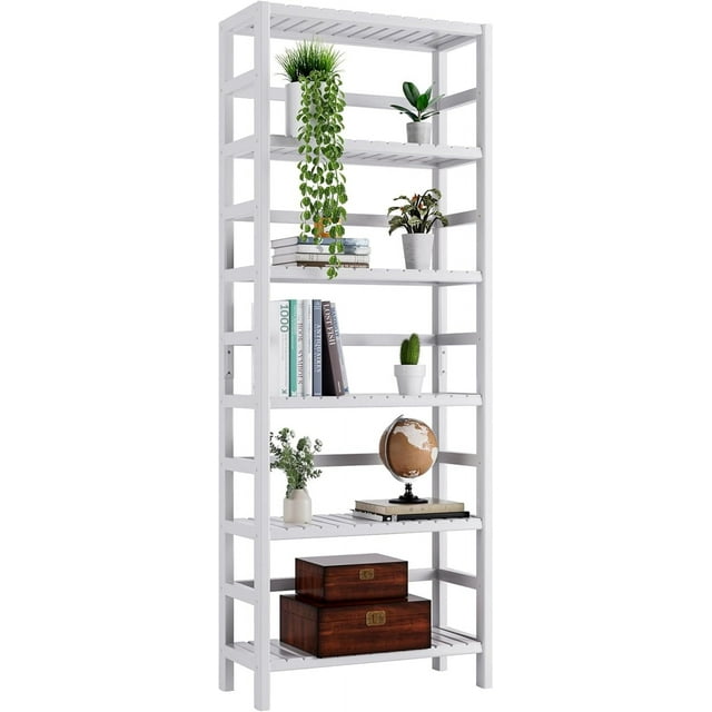 Bookshelf, 6Tier Tall Bookcase Freestanding Bamboo Book Shelf Bathroom