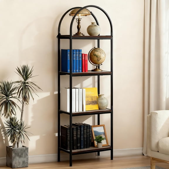 Bookshelf, Arched Bookshelf 4/5 Tier Bookcase, Modern Book Shelf Home Office Shelf Storage Organizer with Metal Frame for Bedroom/Living Room