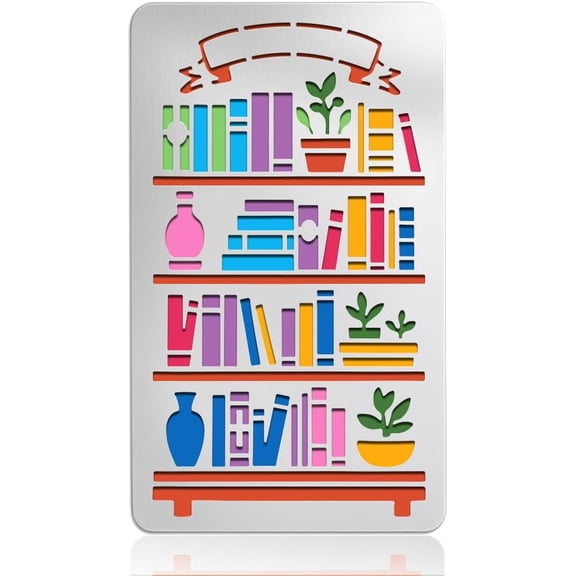 Bookshelf Banner Label Metal Stencil Bookshelf Stainless Steel Template Photo Album Stencil Reusable Cutting Dies Drawing Stencils Tool Template for Decorative Embossing DIY Paper Card