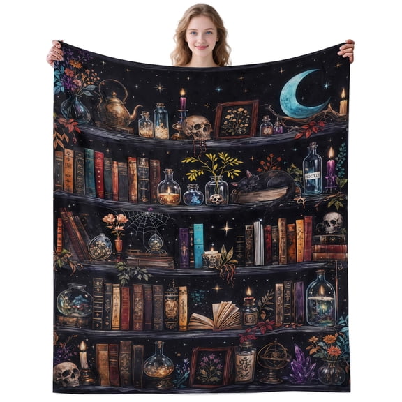 Bookshelf Blanket, Blanket Gifts for Gothic Lovers, Soft Lightweight Dark Enchanted Throw Blankets for Couch Bedroom, Halloween Holiday, 50×40 Inch