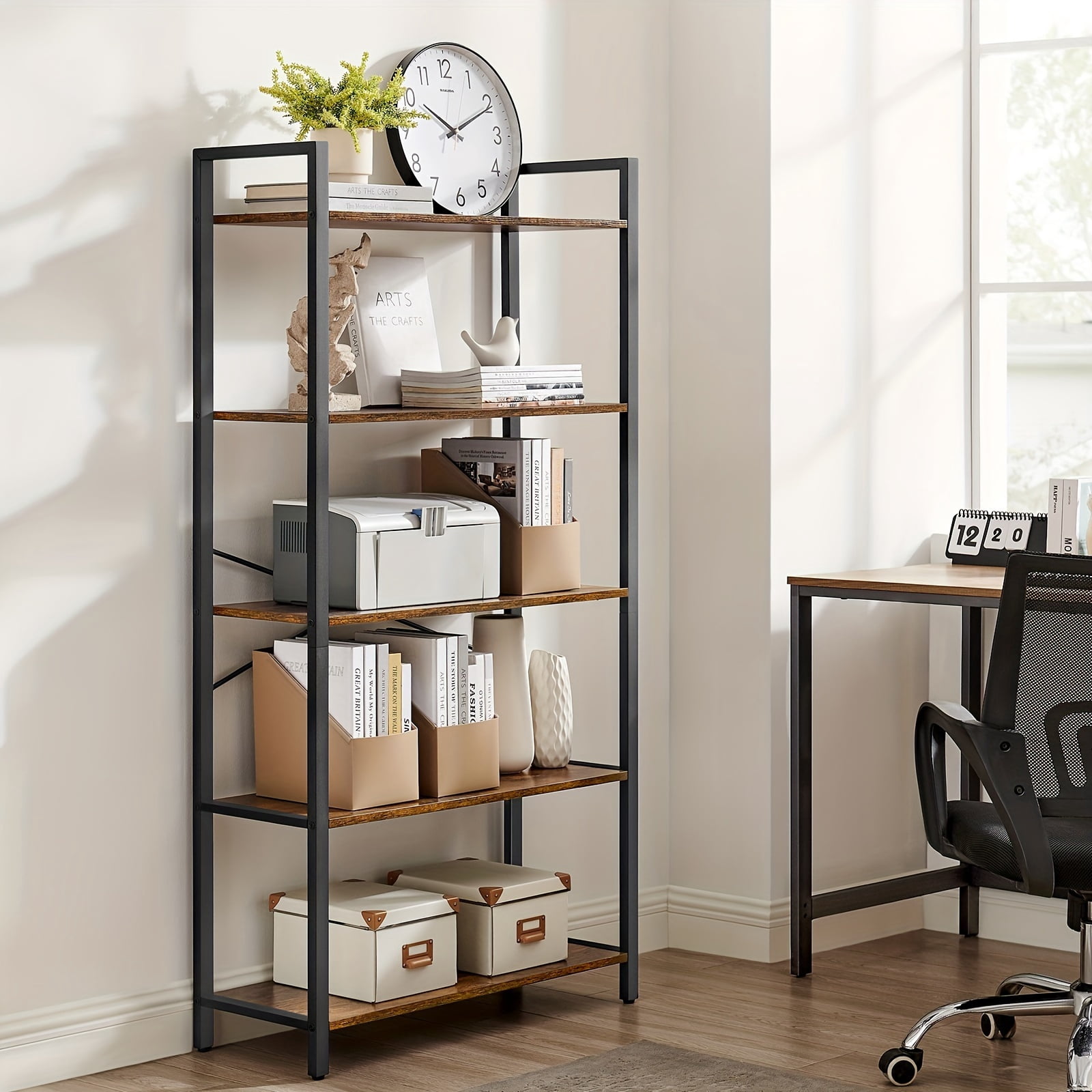 Picture of Bookshelf, Bookcase, 5-Tier Storage Rack with Steel Frame, for Living ...