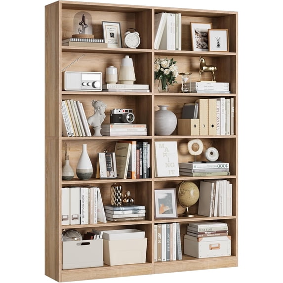 Bookshelf and Bookcase, 6-Tier Double Wide Bookshelves,Freestanding Display Storage Shelves, Tall Bookcases for Home Decor Bedroom, Living Room, Home Office,White