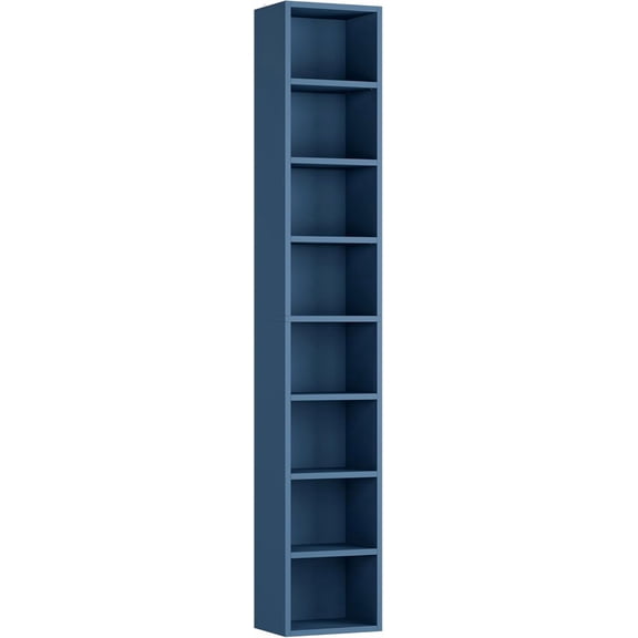 Bookshelf Bookcase 8-Tier Narrow Bookshelf Tall CD Media Tower Rack | 11.6 X 9.3 X 70.9 Bookshelf, Tall Narrow Slim Skinny Display Bookcase with Cube Storage and 4 Adjustable Shelves, Blue