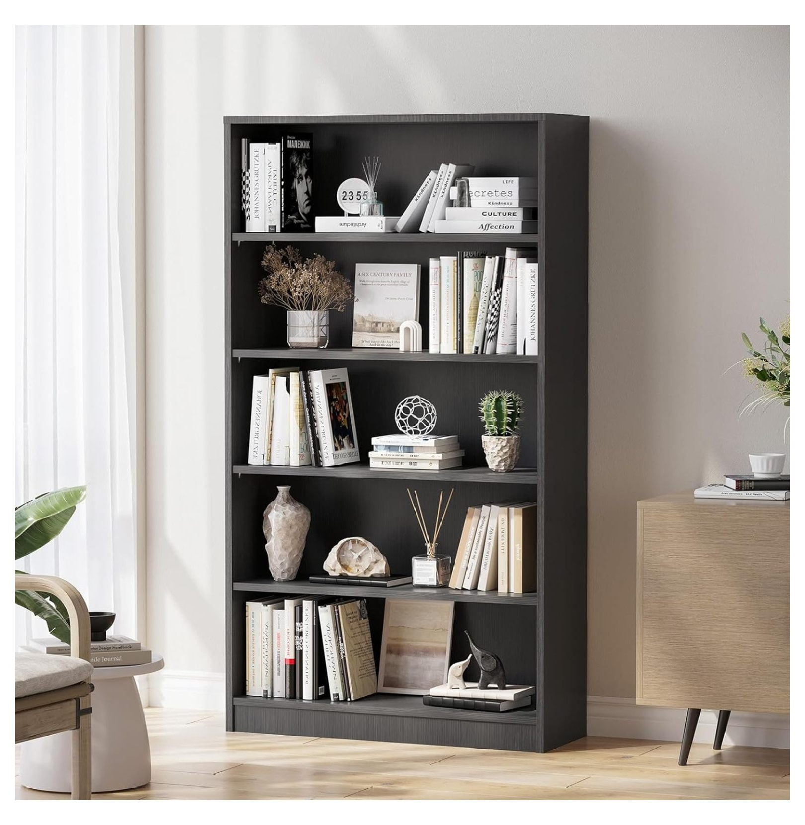 Bookshelf, Bookcase with Adjustable Shelves, 5 Shelf Bookcase, Book ...