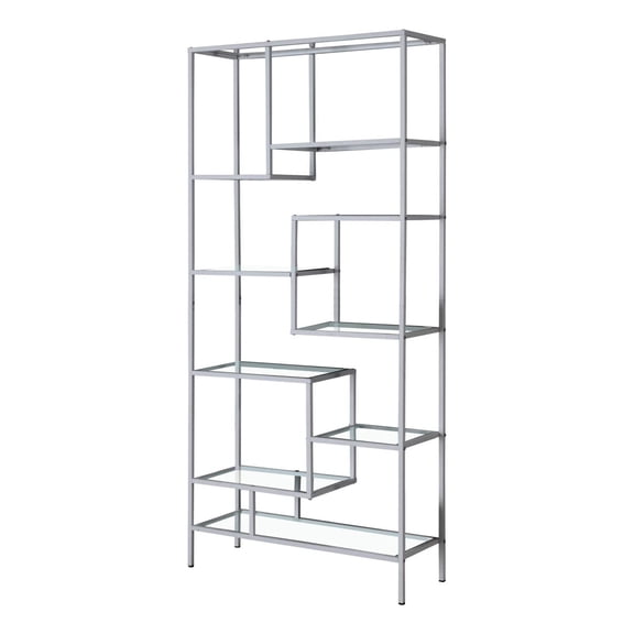 Monarch Bookcase 72"H / Silver Metal With Tempered Glass