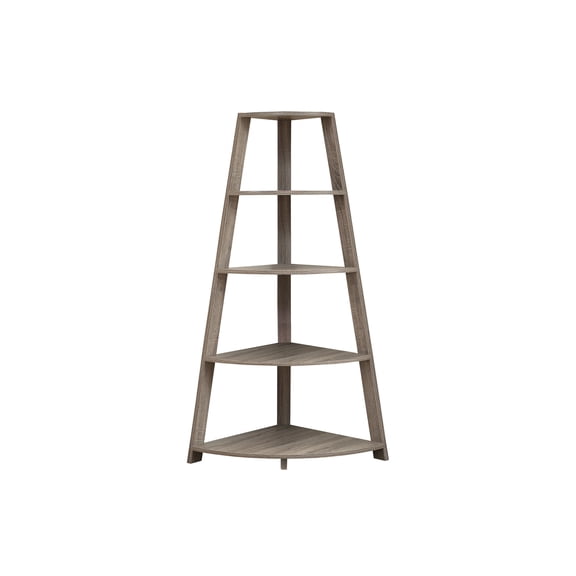 Bookshelf, Bookcase, Etagere, Corner, 4 Tier, 60"h, Office, Bedroom, Brown Laminate, Contemporary, Modern
