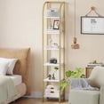 thumbnail image 1 of Hzuaneri Bookshelf Bookcase Narrow Bookcase Shelf Organizer with Steel Frame for Study Living Room Bedroom Kitchen Home Office Industrial Bookshelf 6-Tier White Gold, 1 of 7