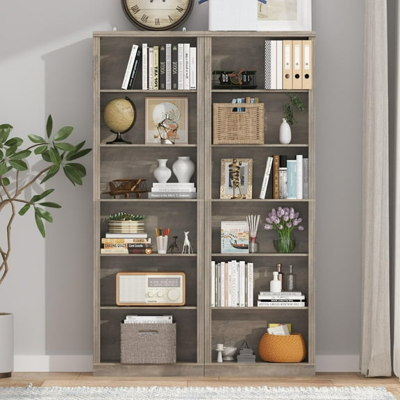 Bookshelf & Bookcase Set, Tiered Adjustable Storage Shelves, Book Shelf with Anti-Tipping Device, Modern Display Rack for Living Room, Bedroom, Office