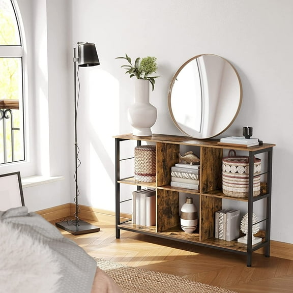 Bookshelf, Bookcase with 6 Storage Cubes, Rustic Brown and Black