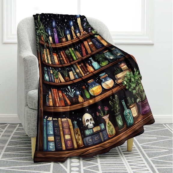 Bookshelf Books Blanket Gifts for Women Men Kids Boys Girls Dad Mom Teens Friends Birthday Christmas Halloween Easter Presents Home Bedroom Living Room Candle Starry Sky Throw Blanket 50"x60"