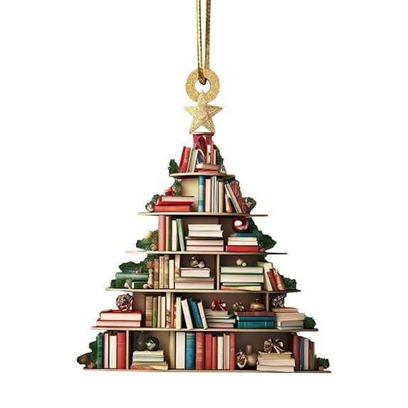 Bookshelf Christmas Tree Hanging Ornaments, Bookshelf Ornament Decor Gifts H4