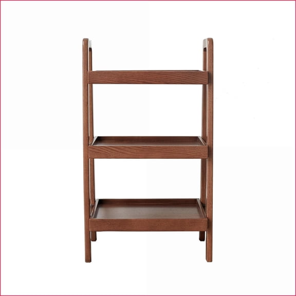 Bookshelf, Classic 3-Tier Solid Oak Walnut Brown A-Shape Storage Organizer | Solid Wood | Walnut Brown