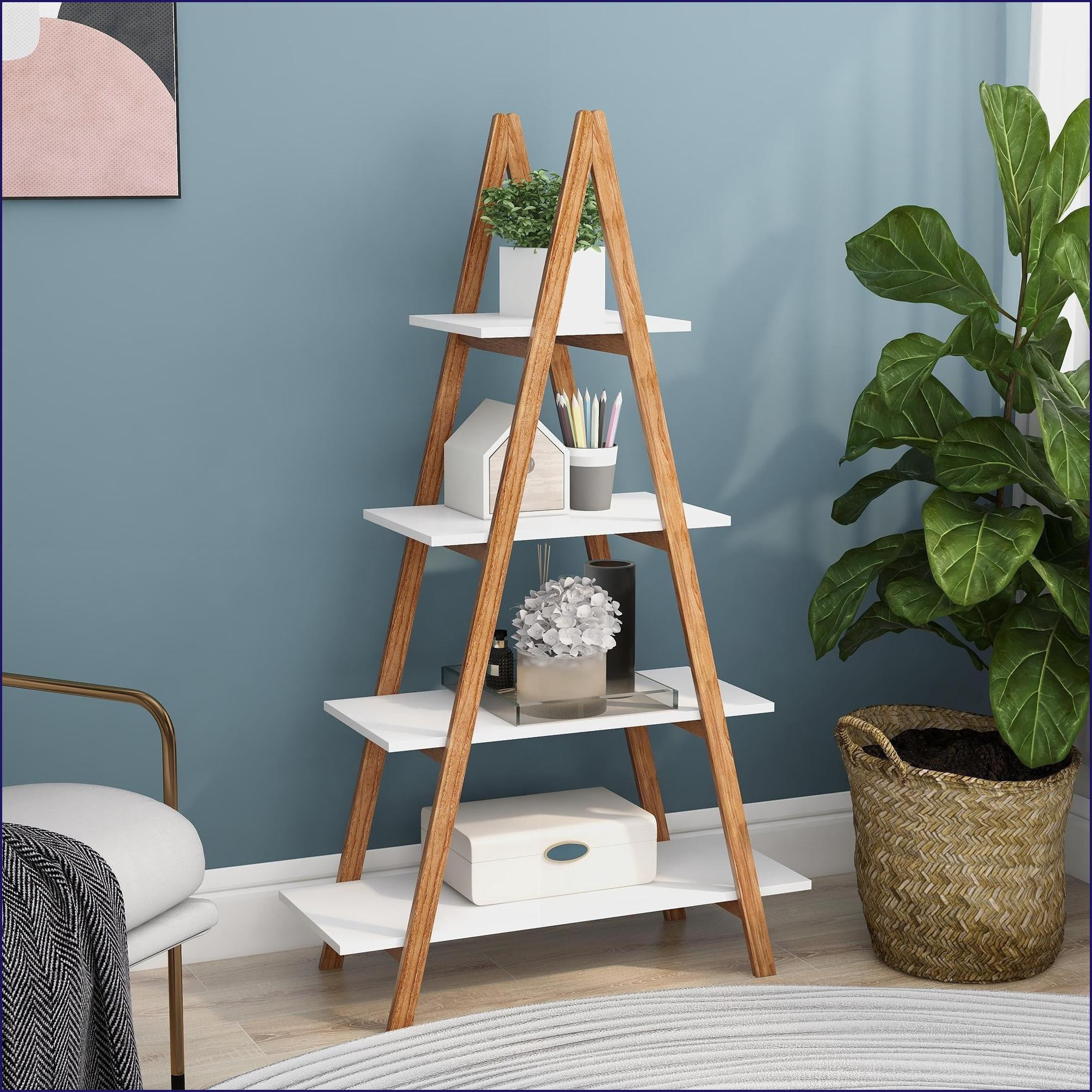 Mdf Ladder Rack Bookshelf | Classic A-Frame Ladder 4-Tier | Solid Bamboo & E1 MDF ...