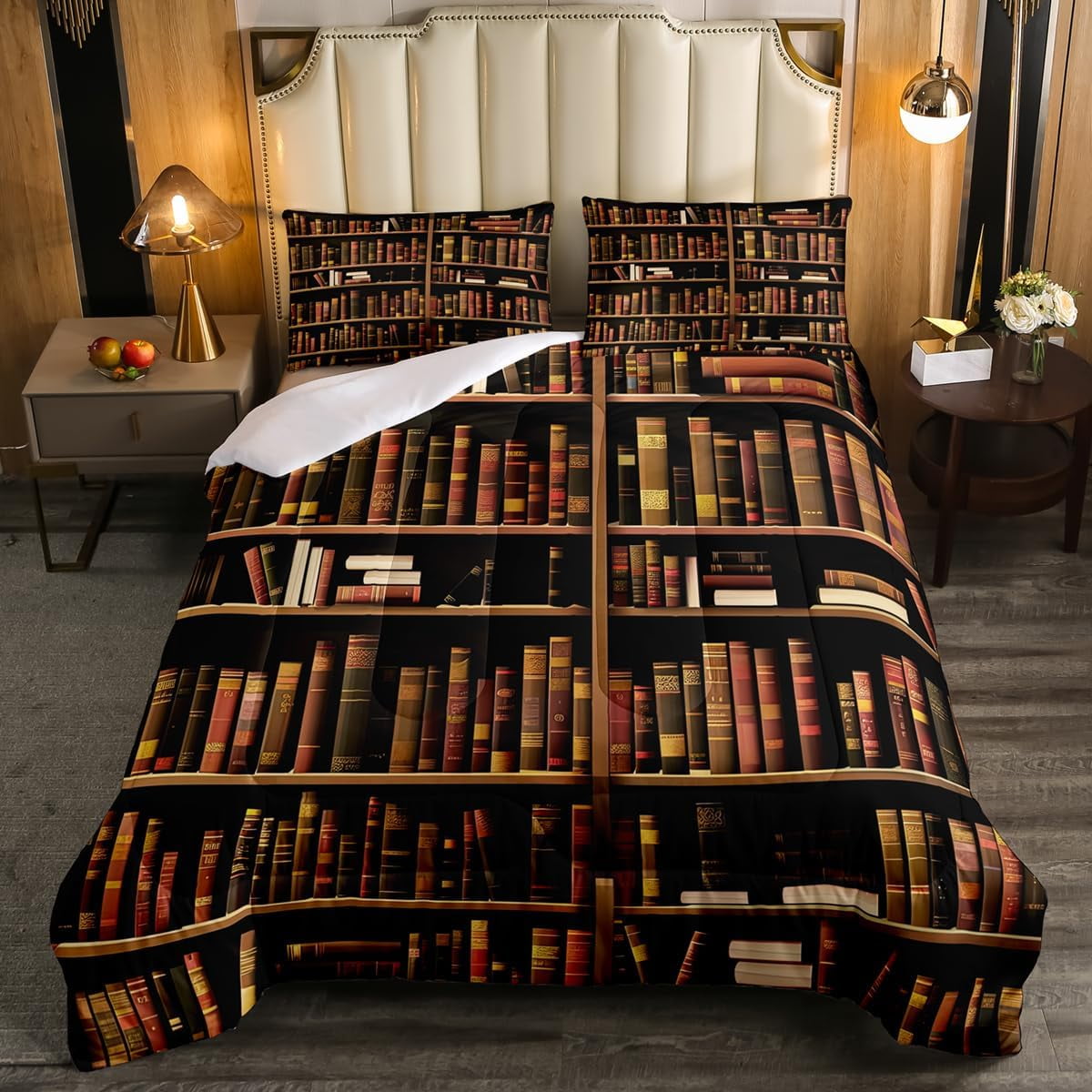 Bookshelf Comforter Set Twin Size Vintage Educational Bookcase Bedding ...