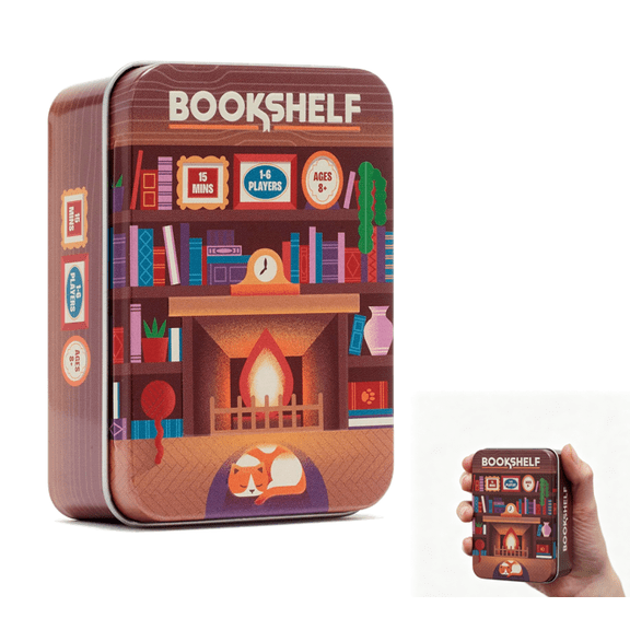Bookshelf Cooperative Balancing Game - Stacking Card & Book Tower Challenge in Travel Tin - Skill & Teamwork Tabletop Game by Alley Cat Games (3PC)