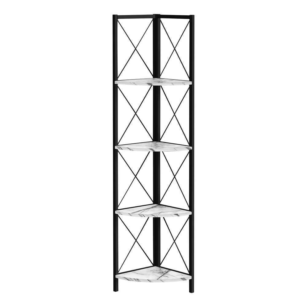 Black Metal and White Marble Corner 4-Tier Bookcase