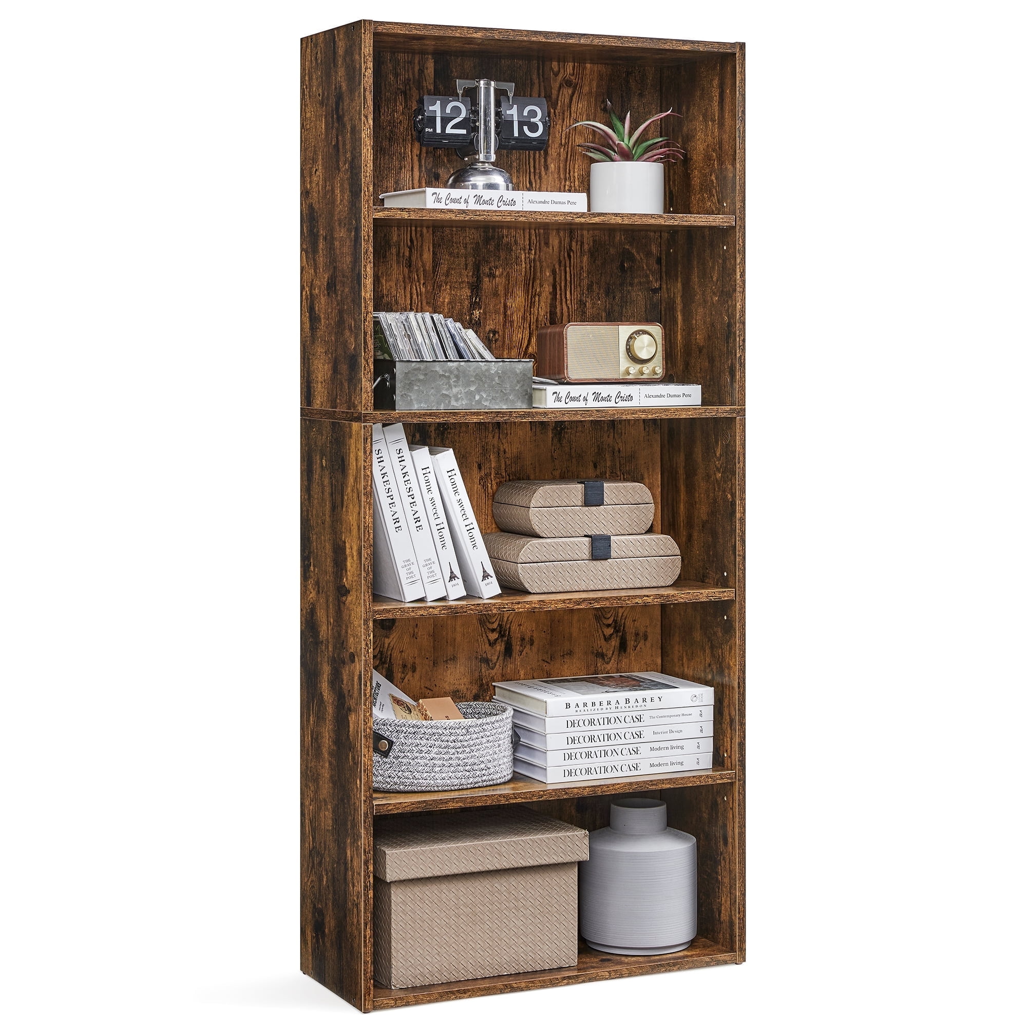 Rustic Brown 5-Tier Adjustable Kids' Bookshelf