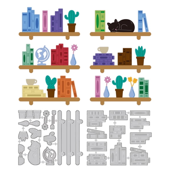 Bookshelf Cutting Dies Book Cat Card Making Die Stencil Carbon Steel Die Cuts Scrapbooking Embossing Template for Greeting Cards