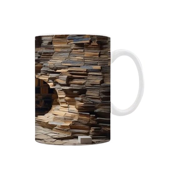 Bookshelf Design Ceramic Coffee Mug 12oz/350ml - BPA-Free Couple Gift Set, Dishwasher Safe with Anti-Slip Base for Home/Office/Travel Use (Literary Gift) C