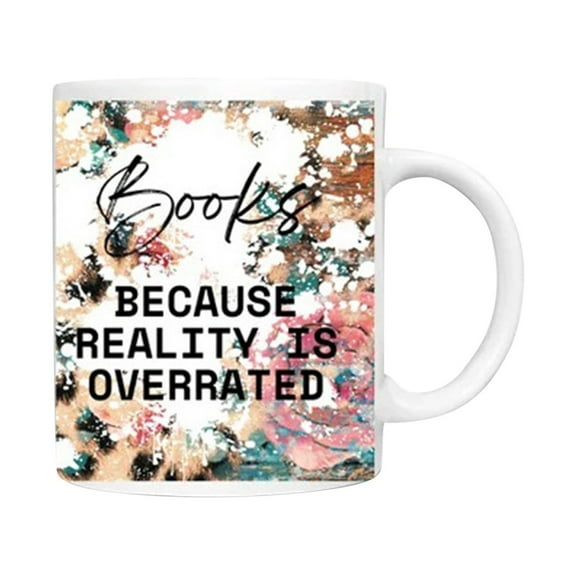 Bookshelf Design Ceramic Coffee Mug 12oz/350ml - BPA-Free Couple Gift Set, Dishwasher Safe with Anti-Slip Base for Home/Office/Travel Use (Literary Gift) H