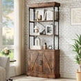 thumbnail image 1 of Bookshelf with Doors 73.62in Tall Bookcase Industrial Storage Open Rack Shelf with Cabinet Wood and Metal Bookcase Farmhouse Bookshelves Vintage Display Rack Home Office, 1 of 7