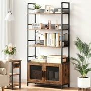 Bookshelf with Doors Industrial Bookcase with 4 Tiers Open Storage Shelf Rustic Bookshelves 70.87" Tall Display Rack Cabinet Farmhouse Bookshelf for Bedroom, Living Room, Home Office, Brown