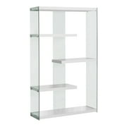 Bookshelf Etagere 5 Tier 60H Office Bedroom Tempered Glass Glossy White
