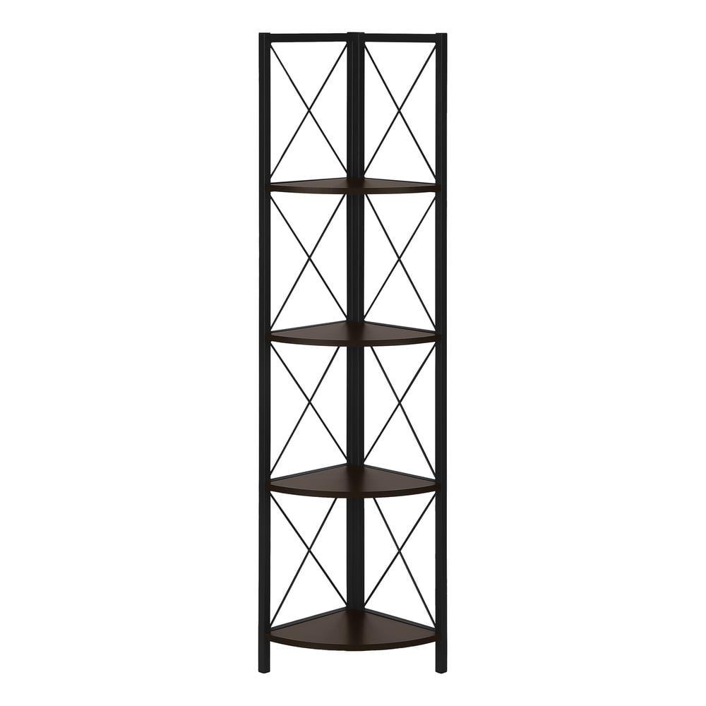 Espresso Black Metal 60" Corner Etagere Bookcase