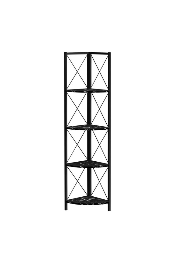 Bookshelf Etagere Corner 4 Tier 60"H Office Metal Black Marble Look
