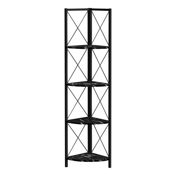 Bookshelf Etagere Corner 4 Tier 60"H Office Metal Black Marble Look