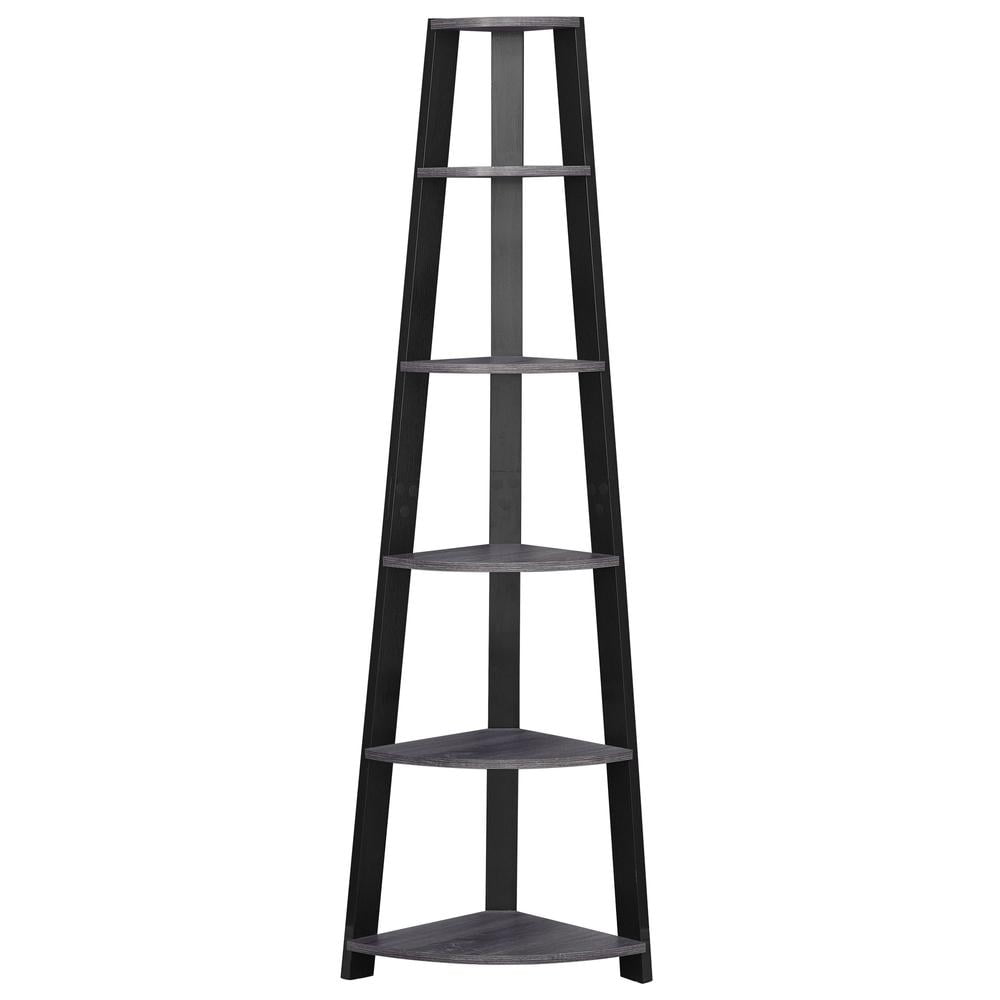 Black and Gray 71" Wood Corner Etagere with 5 Shelves