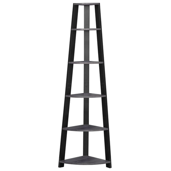 Bookshelf, Bookcase, Etagere, Corner, 5 Tier, 72"H, Office, Bedroom, Laminate, Grey, Black, Contemporary, Modern