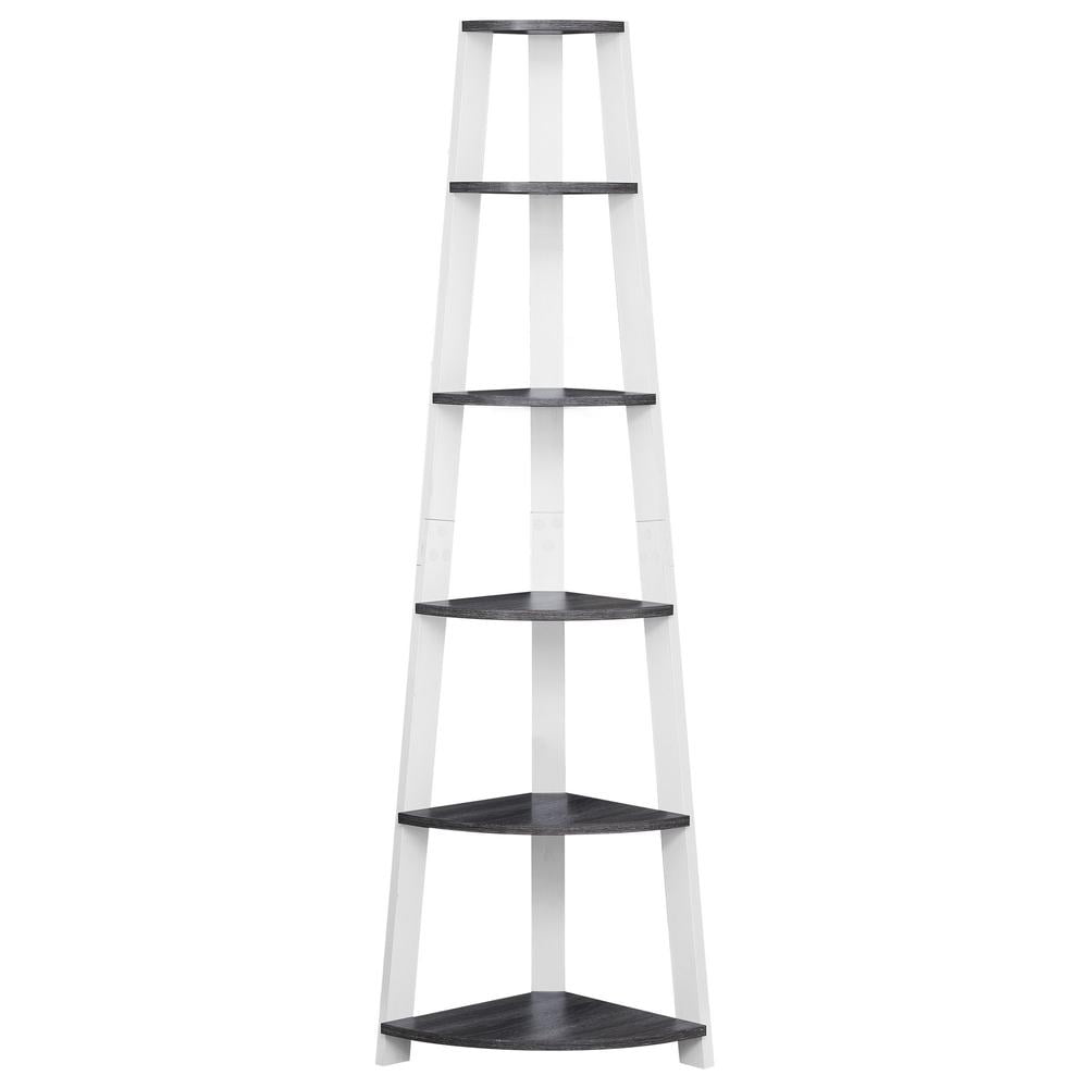 Transitional Chic White & Gray Corner Bookcase with 5 Shelves