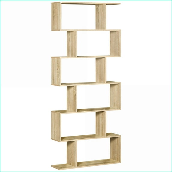 Bookshelf, HOMCOM 75.5"H Modern S-Shaped 6-Shelf Free-Standing | Walnut Brown | Engineered Wood