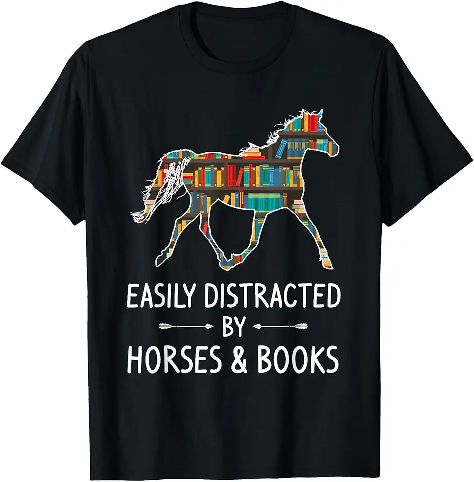 Bookshelf Horse Graphic Equestrian Reader Women Short Sleeve Gift Tee ...