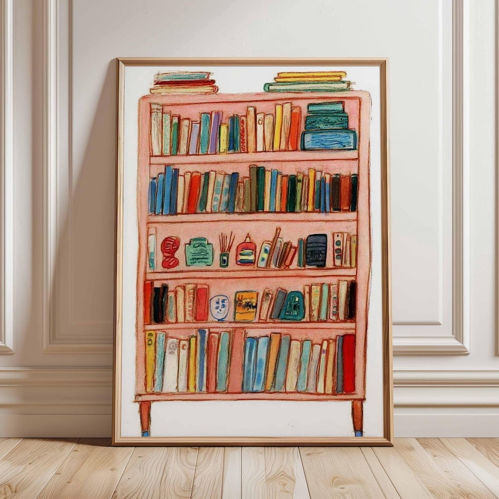 Bookshelf Illustration Cozy Reading Room Poster UNFRAMED PAPER POSTER ...