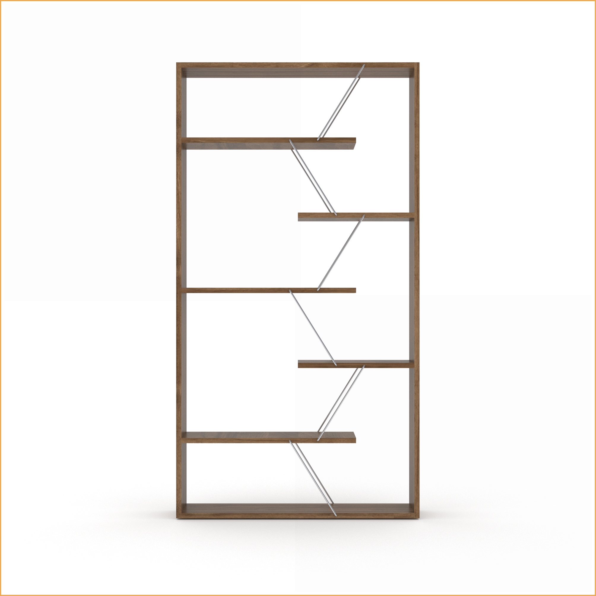 Bookshelf | Industrial 6-Shelf Open Back Bookcase | Walnut Brown/Chrome ...