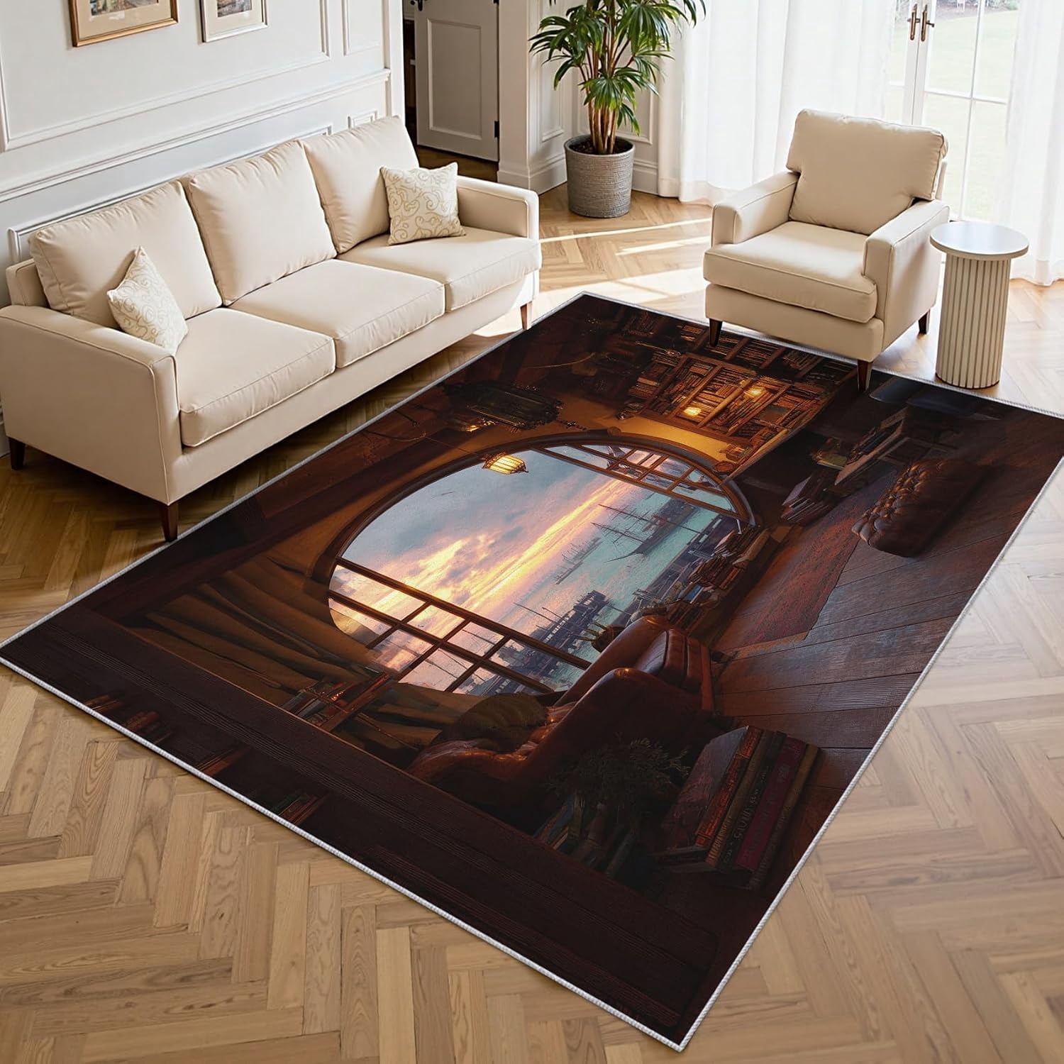 Library Rug Bookshelf Library Area Rugs, Multicolor Fantasy Book Pattern Carpet ...