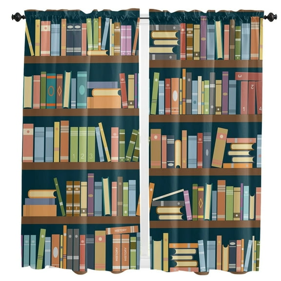 Bookshelf Library Book Curtain For Living Room Kids Bedroom Kitchen Window Curtains Home Interior Drapes