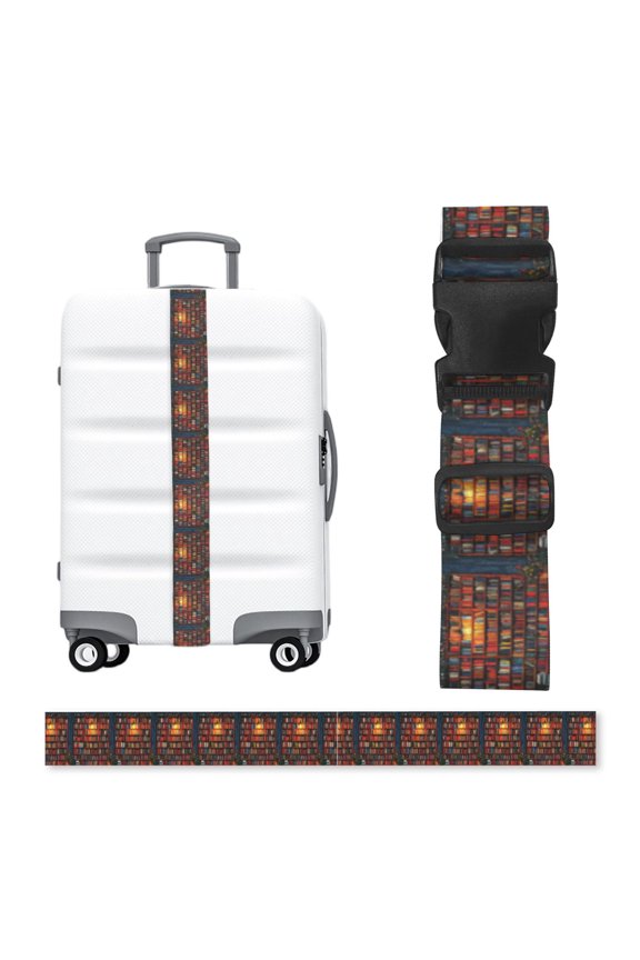 Bookshelf Library Patterns Art Adjustable Luggage Strap, 2-Inch Wide Heavy-Duty Suitcase Belt, Buckle Travel Bag Securing Band