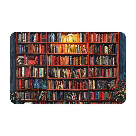 Bookshelf Library Patterns Art Front Door Mat Doormat Non Slip Bath Mats 20x31.5 Inch Bathroom Rug Entryway Carpet