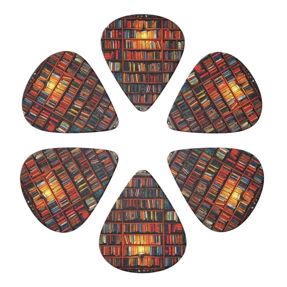 Bookshelf Library Patterns Art Guitar Pick 6 Pack for Bass Acoustic Electric Guitars Lovers Gift 0.46mm