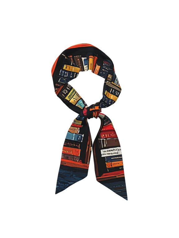 Bookshelf Library Patterns Art Satin Scarf Silky Neck Hair Scarf Shawl Wrap, Headband Handbag Accessory