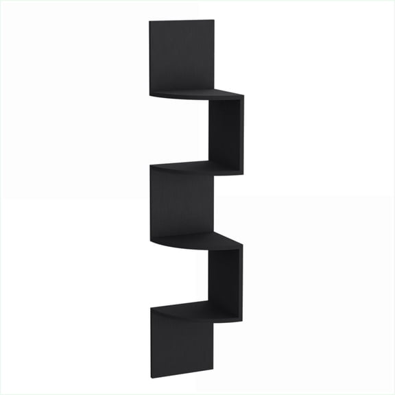 Bookshelf, Modern Wall-Mounted 4-Shelf Crestone, Black | Engineered Wood