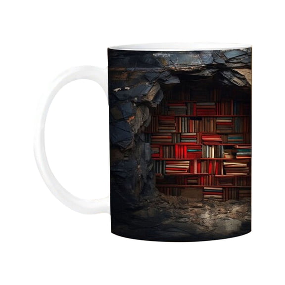 Bookshelf Mug with Holder, High Aesthetic Couple Cup in Artistic Design, Ceramics Wash Cup for Bathroom Organization