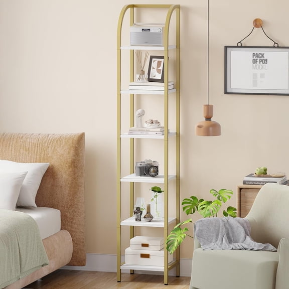 Bookshelf Narrow Bookcase, Tall Storage Rack with Steel Frame, Display Standing Shelf Unit, Skinny Book Shelf for Study Living Room Home Office, Industrial Style