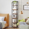 thumbnail image 1 of Hzuaneri Bookshelf Narrow Bookcase, Tall Storage Rack with Steel Frame, Display Standing Shelf Unit, Skinny Book Shelf for Study Living Room Home Office, Industrial Style, 6-Tier Rustic Brown, 1 of 9